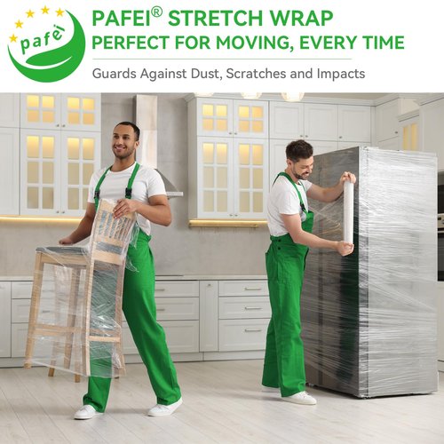 PAFEI 18" x 1500' Platic Stretch/Shrink Wrap Roll - 80 Gauge Industrial Shrink Wrap for Moving, Heavy Duty 800% Stretch for Pallets, Packing, Shipping&Furniture Protection-4 Rolls