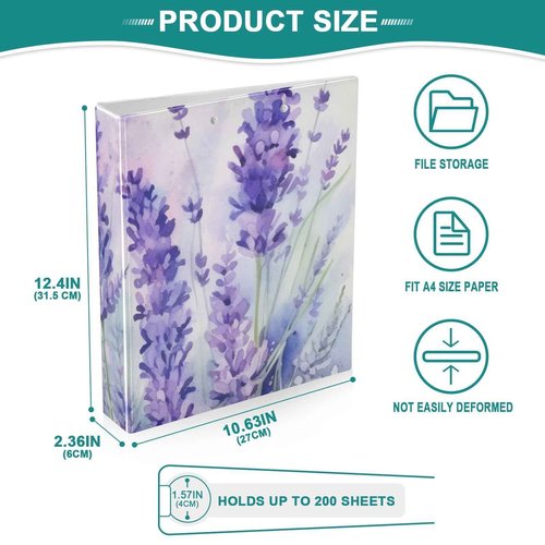 Purple Lavender Flower 3 Ring Binder with 2 Interior Pockets 1.5 inch Binders 3 Ring Heavy Duty Fit 8.5" x 11" Letter Size for Office School, 2 Pack