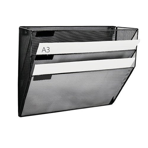 YFS 3 Tier Wall File Organizer, A3 Office Hanging Magazine Holder, Desktop Vertical Mail Paper Folder Holder Rack, Home Office Organization and Storage, Black (3 Tier ,black)