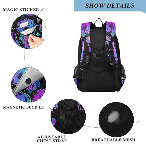 MNSRUU Backpack for School Psychedelic Fox Camellia Purple Laptop Backpack Womens Travel Backpack Mens Casual Daypack College Bookbag Fits 15.6 Inch Laptop