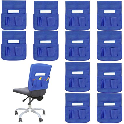 Tisancy 18 Pcs Student Chair Pockets 19 x 15 Inch Classroom Chair Bag Seat Storage with Name Tag, Back Sacks with 6 Pockets for Classroom, School, Home, Group Team Organizers(Blue)