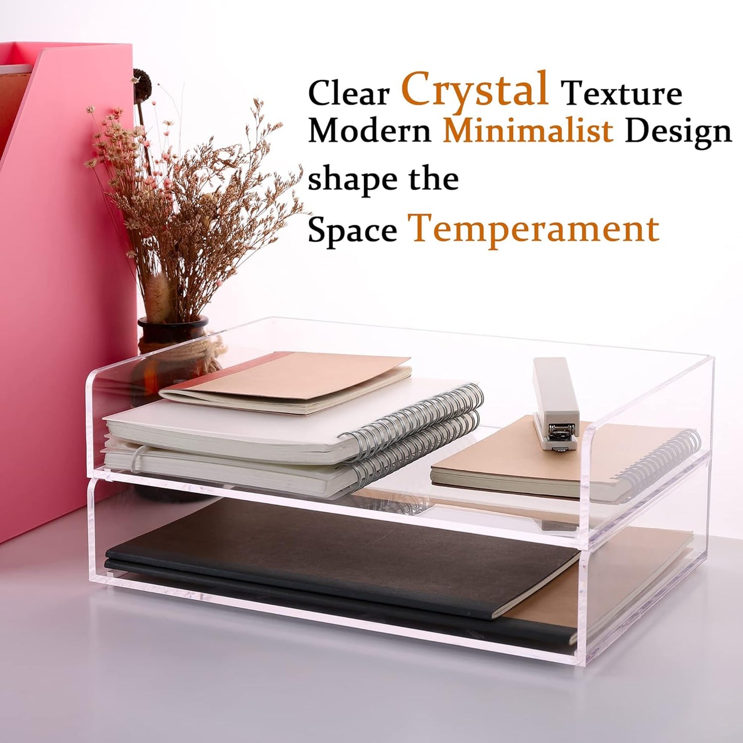 Skiennix Clear Acrylic Paper Tray Organizer - Stackable File Holder for Office & Classroom | 2-Tier Design