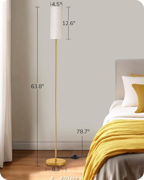EDISHINE Floor Lamp - 63.7in Minimalist Standing Light with Foot Pedal Switch | 3 Color Temperatures, Gold