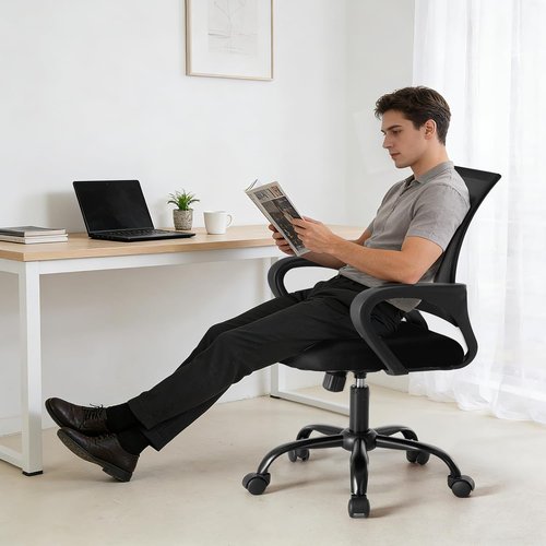 OLIXIS Ergonomic Office Desk Chair - Mid Back with Lumbar Support & Rocking Mode | Height Adjustable, 360° Swivel, Black