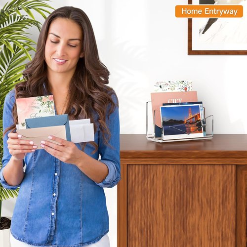 Beego Clear Acrylic Envelope & Mail Organizer - 2 Compartments for Desk Organization | Stylish Letter Holder