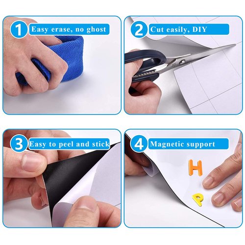 Qiytecno White Board Sticker Adhesive Backing, 16" x 24" Magnetic Dry Erase Board Contact Paper Stick on Wall, Whiteboard Sheet for Teacher Kids Classroom, Include Markers, Eraser with Magnet