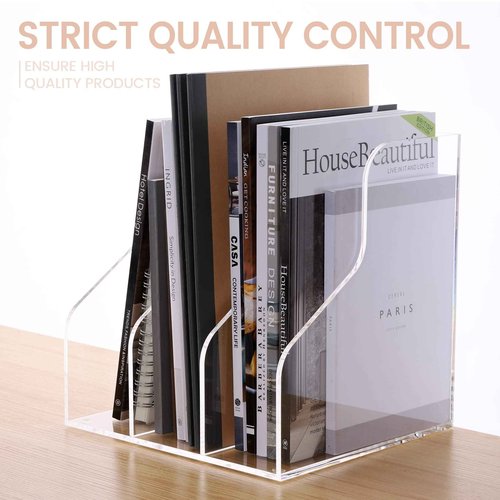 HeZone Desk File Organizer, Acrylic Magazine File Holder with 3 Vertical Compartments Rack File Sorter for Office Home Classroom Desk Organization, Clear…