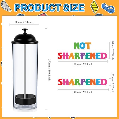 Yaomiao 2 Pieces Plastic Pencil Dispenser Holder with Lids or Plastic Pencil Case with Stickers for Teacher Storage Pen Office Supply Desk Home Teacher Gift(Black)