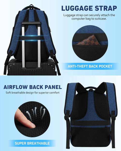 kadilong Laptop Backpack for Women & Men,Business Anti Theft Slim Computer Bag with USB Charging Port,Water Resistant College Computer Bag for Teens Boys Fits 17.3 Inch Laptop and Notebook, Blue
