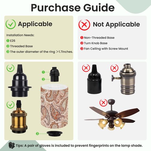 3 Pack Cylinder Glass Lamp Shade Intricate vintage paisley floral elements warm shades This seamless is Covers with 1-5/8" Fitter Opening Light Fixture Replacement for Table Lamp Bathroom Vanity Light