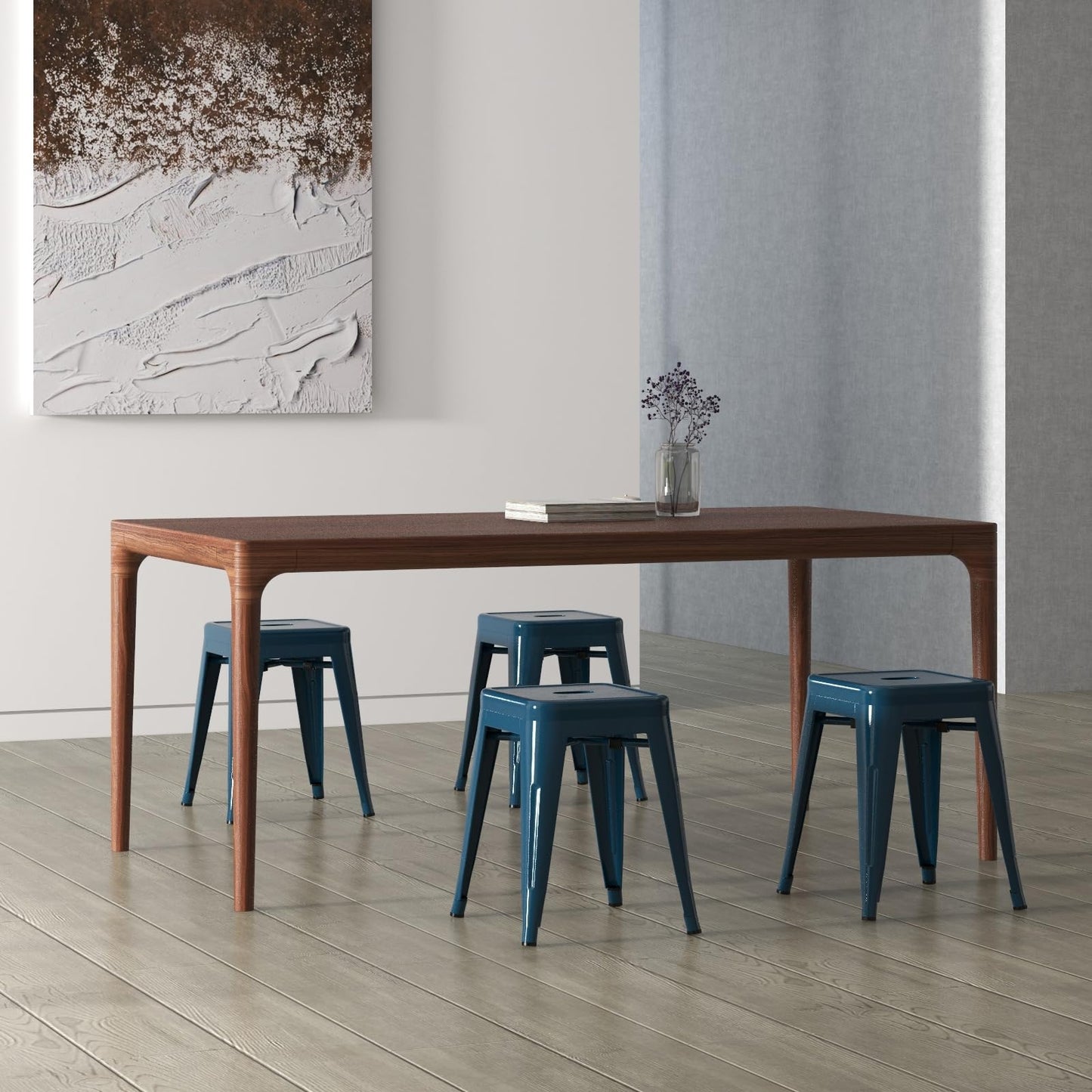 Brage Living 18 Inch Industrial Metal Stools Set of 4, Stackable Classroom Stools, Backless Metal Dining Chairs for Indoor Outdoor, Kitchen Short (Deep Blue)