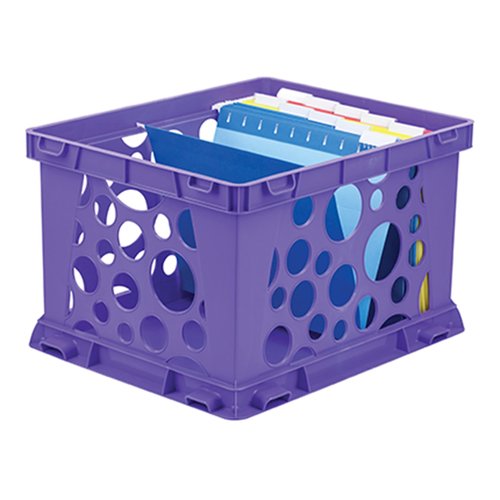 Storex Premium File Crate with Handles – Letter and Legal Document and Folder Storage, Classroom Purple 3-Pack (61464C03C)