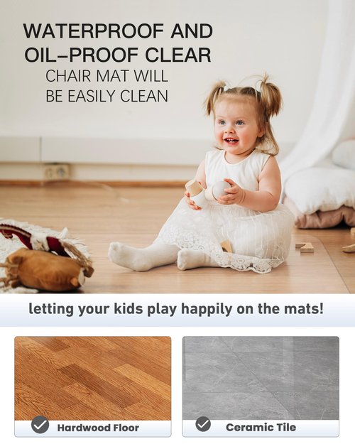 YSAGi Office Chair Mat for Hardwood Floor，48""X53"" Non-Slip Computer Chair Mat，Desk Floor Mat，Easy Glide Office Floor Mats for Rolling Chairs Carpet, Clear Floor Mat for Office Home Chair, 202405