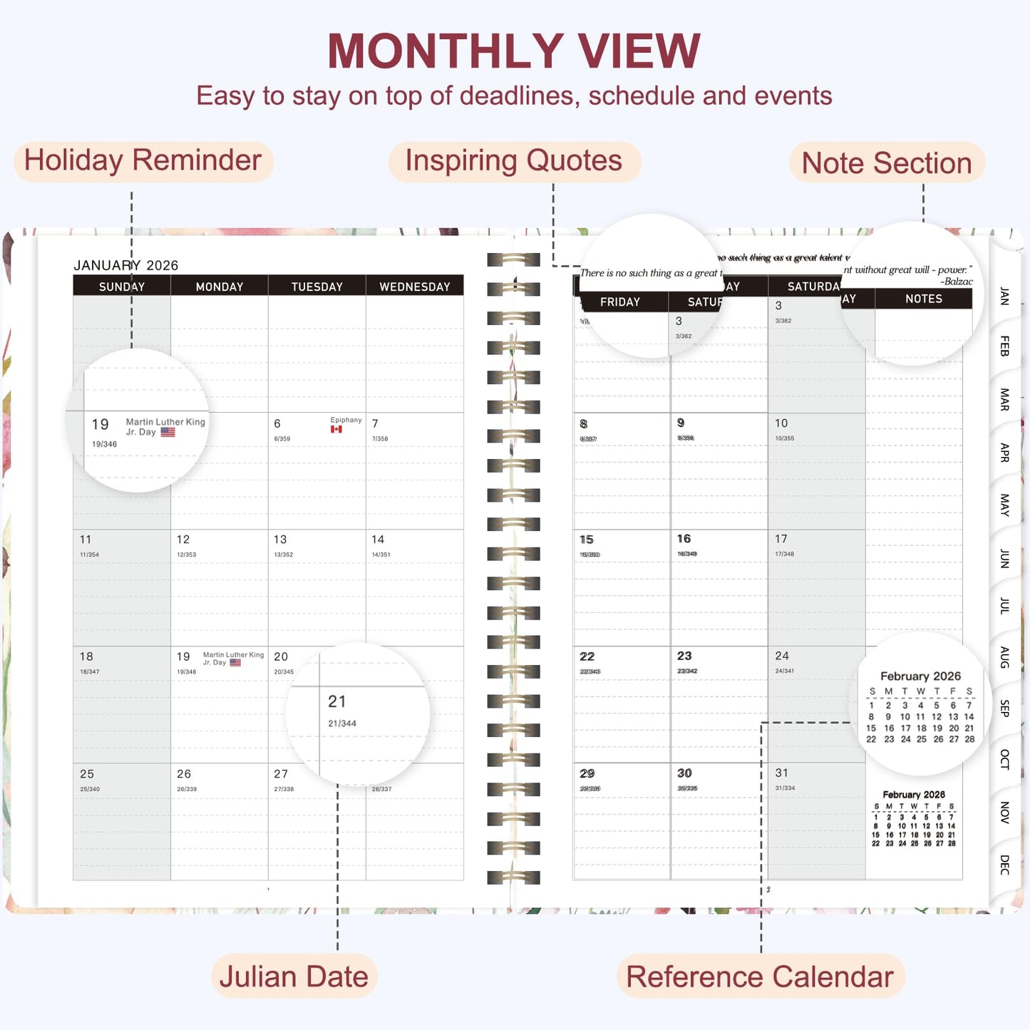 2026 Planner, Weekly and Monthly Calendar Academic Planner, Jan 2026 - Dec 2026, Planning Agenda Book for Desk Accessories and School Supplies - A5 (6.3'' x 8.5'')