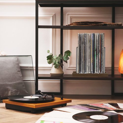 Vinyl Record Storage Stand for 35 Single LPs, Solid Walnut Album Display Holder, Long Play Music Collection Shelf,Now Playing Vinyl Album Rack, Wooden Document Book Folder Organizer