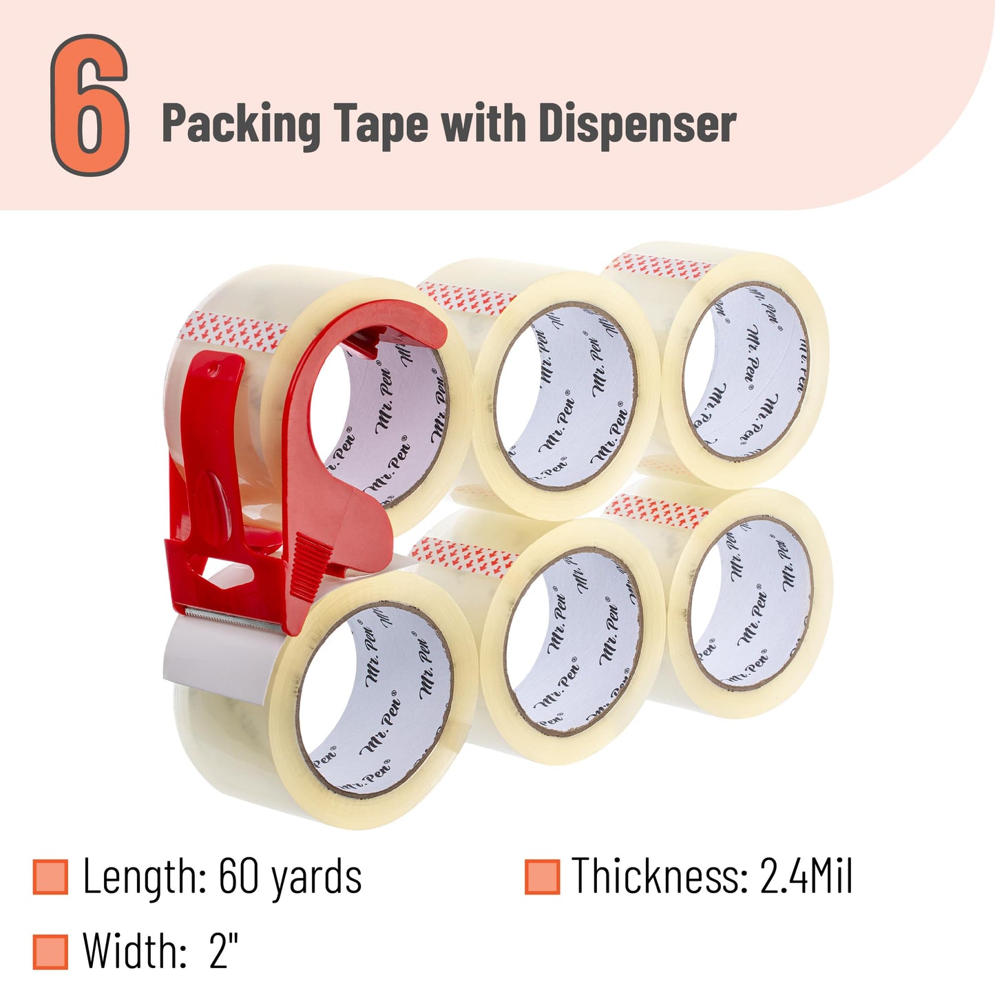 Mr. Pen- Packing Tape with Dispenser, 2 Inch x 60 Yards x 2.5 mil