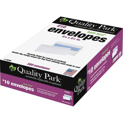 Quality Park #10, Redi-Seal Security Tint Business Envelopes, Self-Seal, 24-lb, White, 500/Box (11218)