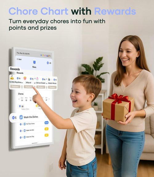 Cozyla 32 Inch Digital Calendar Wall Touch Screen Chore Chart To Do List Notepad Electronic Smart Calendar Digital for Family Meal Planner Support All App Via App Store Android Tablet Wall Mount White