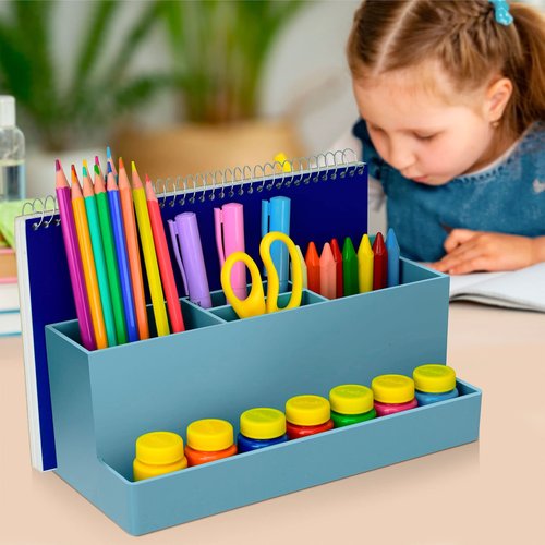 Acrimet Desktop Organizer - Multi Organizer Caddy Holder for Office, Home and School use (Plastic) (Solid Blue Color)