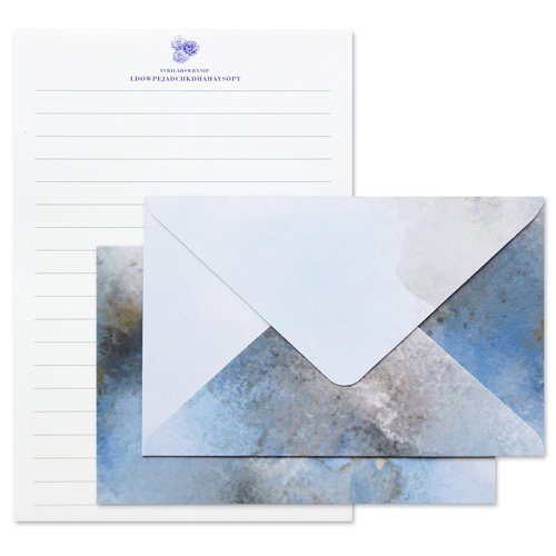 Tuhangcc Stationary Paper Set Minimalism - Hand Blended Colors,12 Envelopes (4x6 in) & 24 Lined Paper for Wedding Love Letters, Invitations, Anniversaries (Lake Blue - Grey)