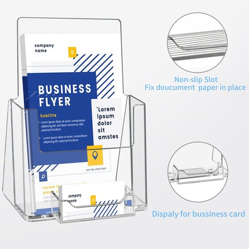 zavekia Acrylic Brochure Holder With business card holder, 6 x 9 inches Clear Acrylic Literature Holder Plastic Flyer Display Stand