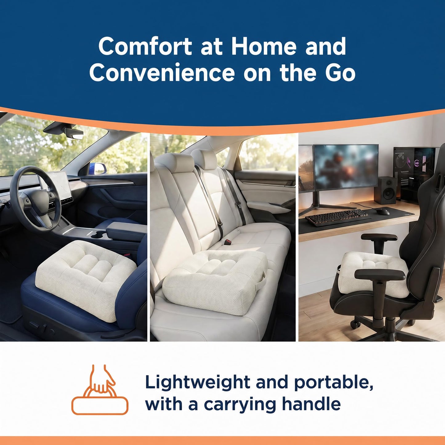 sutailocus Car Booster Seat Cushion for Adults,Memory Foam Heightening Wedge Seat Pad,Elevated Chair Cushion to Improve Driving Vision(15.7×15.7×5.9inch,White)