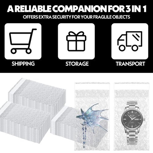 300Pcs Bubble Wrap Bags for Packing, 2 x 3.15 Inch Double Wall Plastic Bubble Wrap Sleeves Clear Self Sealing Bubbles Shipping Bags for Small Business Moving Shipping Packaging Storage