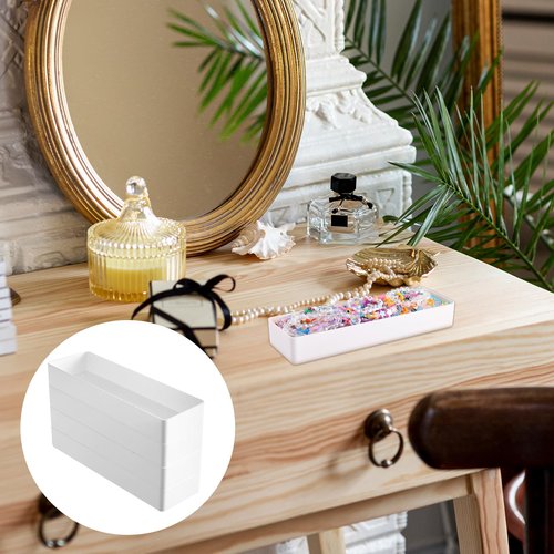 4 Pack Plastic Drawer Organizer 9.5 x 3 x 1.4 Inch Tabletop Organizer Tray Stationery Holder White Half Accessory Tray Stackable Storage Container for Vanity Office Home Utensils Gadgets Shelf Kitchen