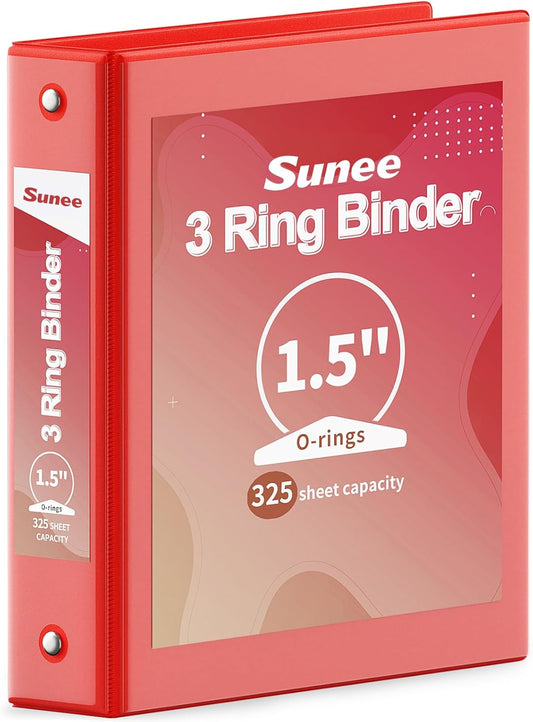 SUNEE 3 Ring Binder - 1.5 Inch Clear View PVC-Free Binder for 8.5x11 Inches - Red, Ideal for School & Office