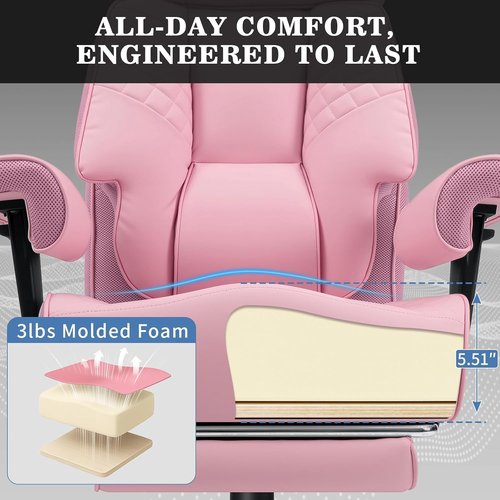 HOFFREE Big & Tall Office Chair - 500lbs Capacity Executive Desk Chair with Adjustable Lumbar Support | Pink PU Leather
