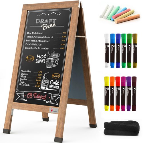 TOWON Large 40"x 20" Wooden A-Frame Chalkboard Sign, Rustic Standing Outdoor Sign, XL Chalk Board Sandwich Board Signs, Magnetic Double-Sided Sidewalk Board Kits for Cafe, Restaurant, Wedding Display