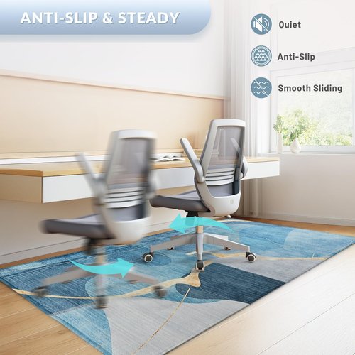 Office Chair Mat, Gsmmatwin 36" x 48" (6mm) Thick Blue Modern Chair Mat, Anti-Slip Under Desk Chair Carpet for Hardwood Floor, Belgian Velvet Surface, Machine Washable Under Desk Rug for Office Home
