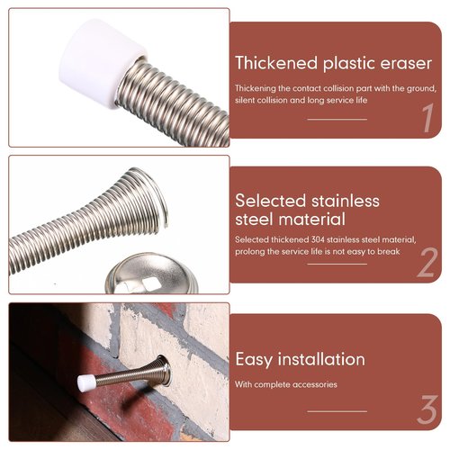 Newwiee 100 Pack Spring Door Stopper Bulk with Rubber Bumper 3.35‘' Flexible Spring Heavy Duty Wall Door Stop Low Mounted for Home Bedroom Bathroom (Silver)