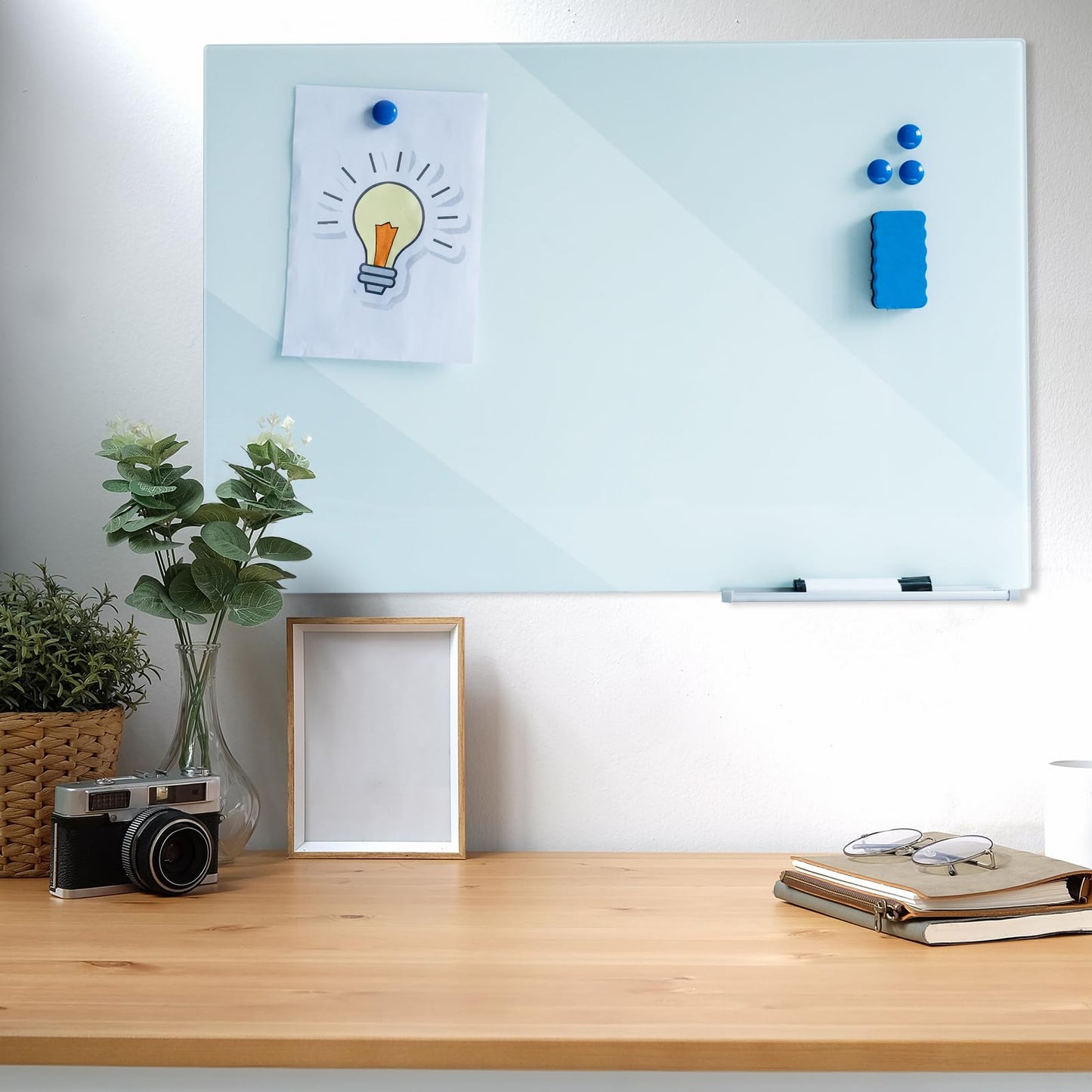 72" x 48" Magnetic Glass Whiteboard Premium Tempered Dry Erase Whiteboard Wall Mounted Rimless Whiteboard Bulletin Board (36" Wx24 H)