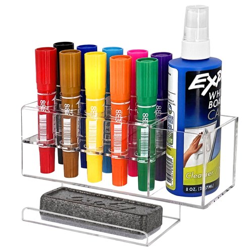 Zvanila Dry Erase Marker Holder, 10 Slots Wall Mounted Acrylic Marker Holder, Sticky Pen Storage for Whiteboard, Office, Home, Marker, Classroom Organization, Eraser and Cleaner Not Included
