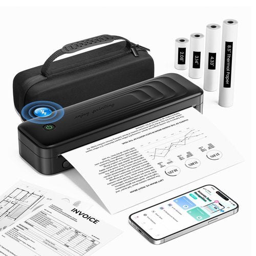 TATTMUSE 2025 Portable Printers Wireless for Travel, Inkless Thermal Printer Support 8.5" x 11"& A4, Mobile Printers with Carry Case, Bluetooth Portable Printer for Office,Travel,School,Car,Home,Black