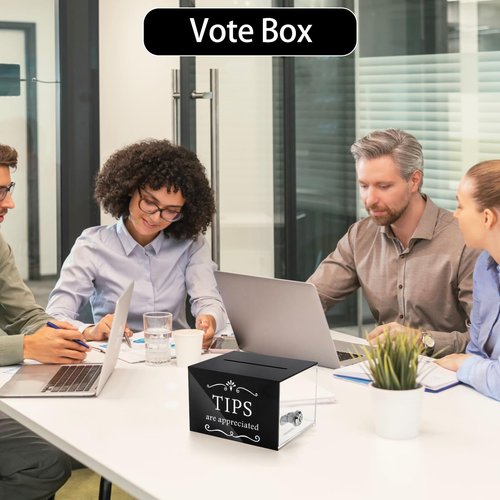 ZEAYEA Tip Jar for Money, 6 x 4 x 5 Inch Acrylic Tip Collection Box with Lock, Wall-Mounted Donation Suggestion Box, Raffle Cash Money Storage Container for Bartender Bar Restaurant Musicians Driver