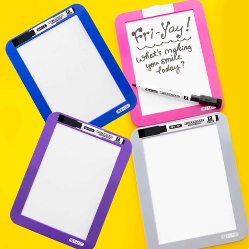BAZIC Products White Board 5"x7", Magnet Attached to Locker, Small Plastic Frame Dry Erase Board 1 Dry Erase Marker, 4-Pack