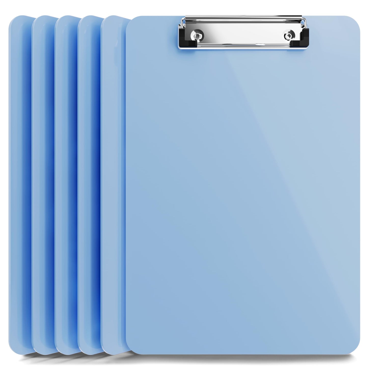 Light Blue Plastic Clipboard with Low Profile Clip (Pack of 6) - Letter Size Clipboard Blue with Flat Clip, A4 Size Acrylic Clip Board for Boys and Girls | Cute College & Back to School Supplies