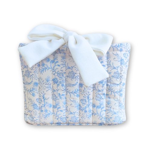 Vintage Floral Book Sleeve with Bow – Bible Cover for Women, Padded Cotton Book Pouch with Velvet Lining – Fits Standard Size Bibles and Books (Blue Vintage, Meduim)