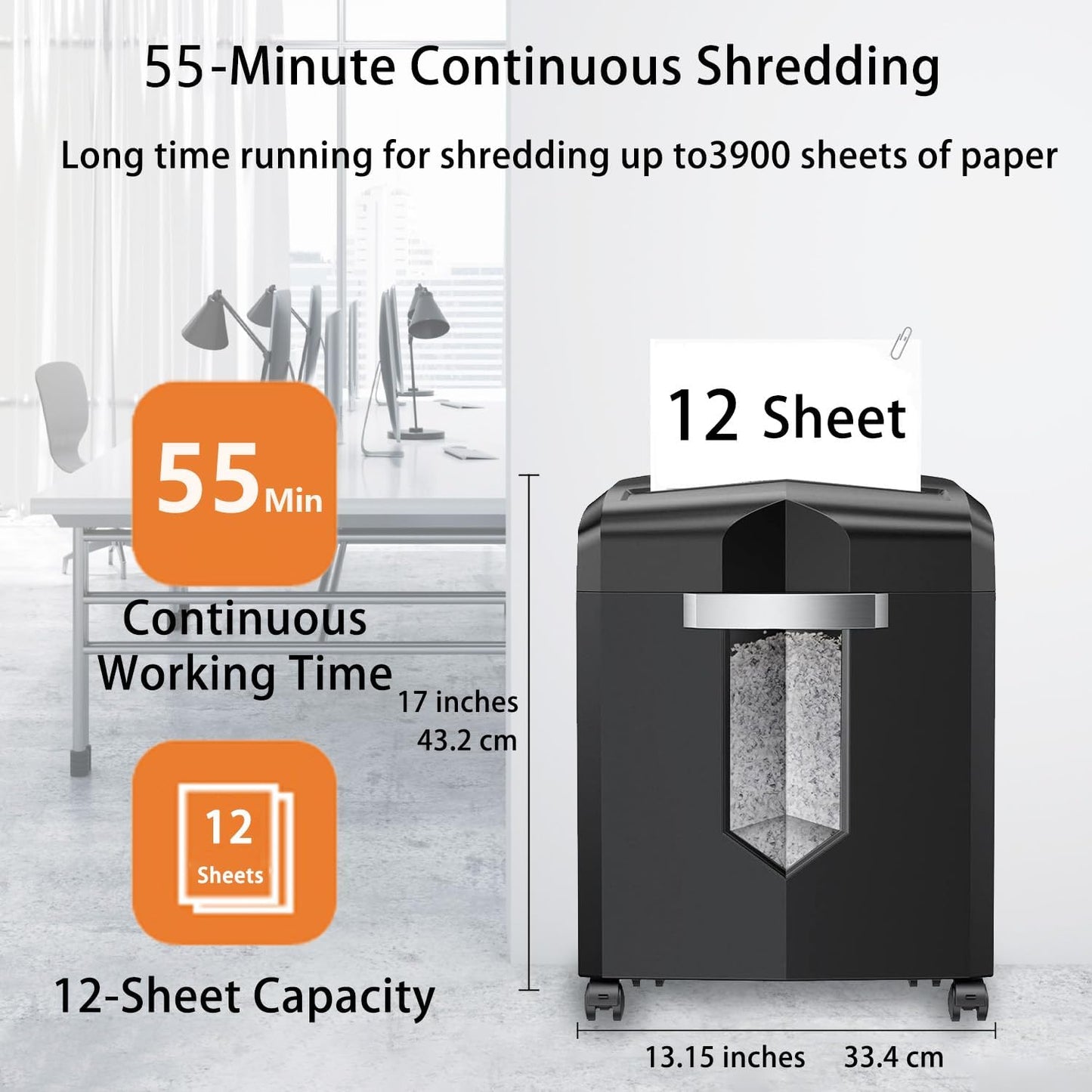 Bonsaii 12-Sheet Micro-Cut Paper Shredder - 55-Minute Run Time, Shreds CDs & Credit Cards | 4.2-Gal Bin - Black
