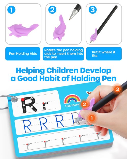 D-FantiX Magic Grooved Writing Practice for Kids Age 3-5, Reusable Grooved Handwriting Practice for Kids 5-7, Number Letter Tracing Practice Cards for Kids Kindergarten Preschool Learning Activities