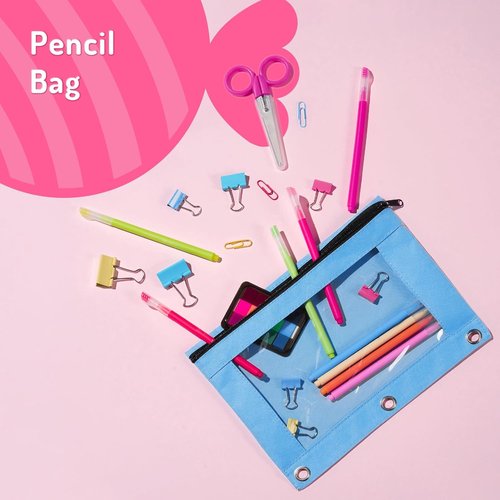 Forvencer Large Pencil Pouch - Clear Window Design with 3 Reinforced Grommets | Beige Binder Accessory