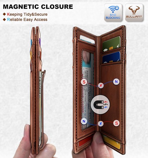 BULLIANT Slim Wallet - Genuine Leather Front Pocket Design | RFID Blocking, Holds 12 Cards & Cash