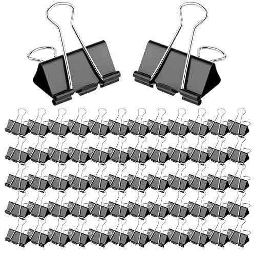 60 Pack Large Binder Clips 1.6 Inch, Binder Clips Large Size,Big Paper Clamps Clips, Clips for Paperwork, for Office and Home Supplies School, Black