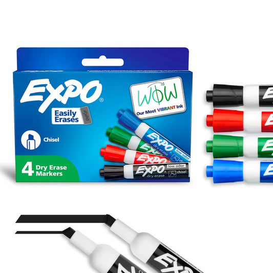 EXPO Dry Erase Markers, Low Odor Ink, Assorted Colors, Chisel Tip, Easily Erases, Vibrant Ink, Ideal for Classroom, Back to School Supplies, Teachers, Office, Whiteboard & Home, 48 Count (12 packs of 4)