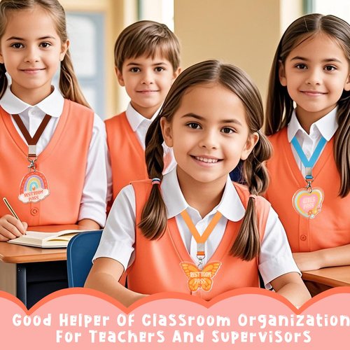 CORNER LACE 8Packs Groovy Acrylic Hall Pass Lanyards Set, Unbreakable School Passes & Soft Lanyards Set, Elementary Middle School/Teacher Supplies for Classrooms Hall Library Restroom Nurse Office