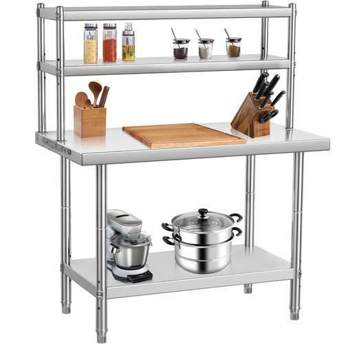 GarveeTech Stainless Steel Table with Overshelves, 30" X 24" Commercial Work Tables with 30" X 12" Shelf, Metal Kitchen Prep Table_ Shelving Combo