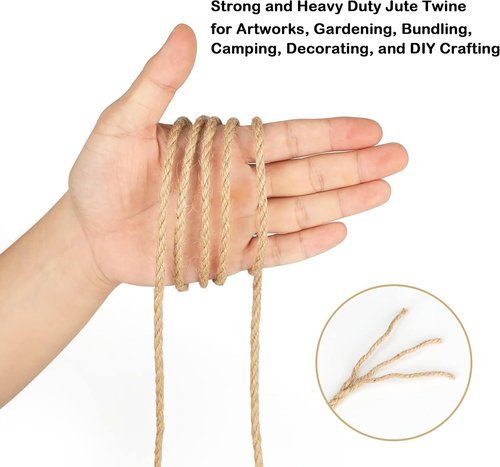 Jute Twine 4mm - Heavy Duty Braided Natural Rope for DIY Crafts & Gardening | 328 Feet Brown String