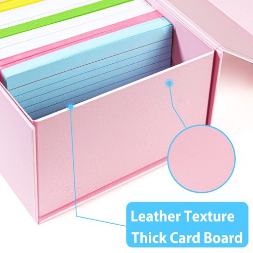 3x5 Index Card Holder Pink Card File Box Organizer, Hold 1200 3x5-Inch Flash Cards- 2 Pack Pink